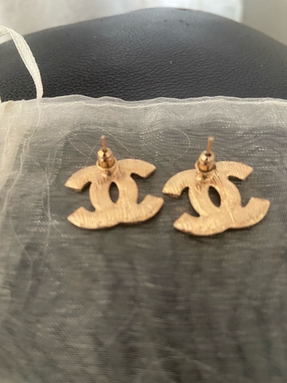 Gold-Tone Crystal Double-C Logo Stud Earrings - Picture 6 of 6